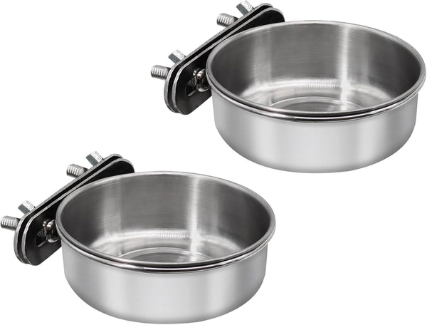 2 Pcs Small Bird Feeding Dish Cups, Stainless Steel Parrot Food Bowl with Clamp Holder, 2 Pack for Small Animals