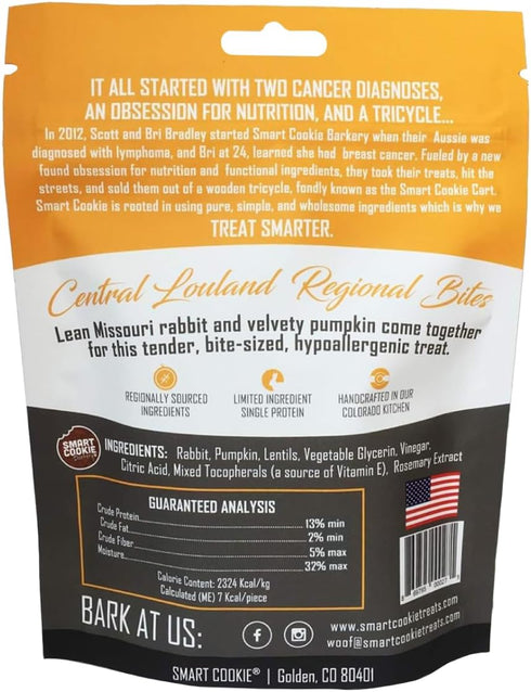 Smart Cookie All Natural Dog Treats - Rabbit & Pumpkin, Grain Free, Soft Chewy Treats for Dogs & Puppies with Allergies