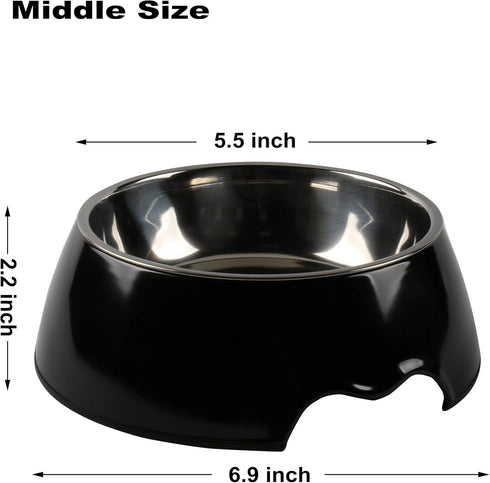 M&BGWPP Melamine Plastic Dog Food Bowl, Non Skid Base,Anti-Slip Pet Feeder Bowls, 2-in-1 Removable Stainless Steel Pet Feeder Holder for Dogs and Cats (14oz 6.89in*2.24 in, Black)