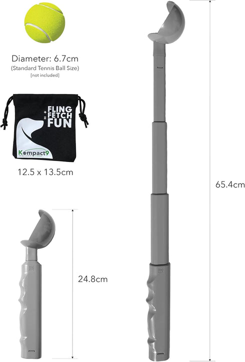 Kompact9 Retractable Pocket Sized Dog Ball Thrower - Made from Recycled Plastic, Fits Standard Tennis Ball