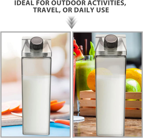 4pcs 500ml Set, MAGICLULU Milk Carton Bottle Reusable Plastic Square Milk Container with Airtight Lid, Portable Juice