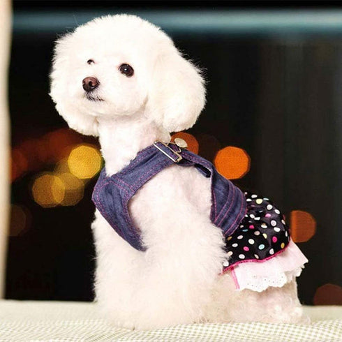 SELMAI Dog Costumes Dress Rompers - Denim Jumpsuit for Small Puppies, Pet Cats, Princess Jean Clothes with Pocket Bib,