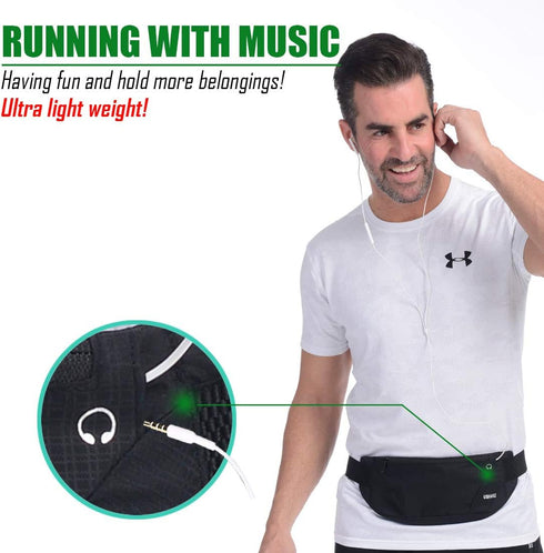 USHAKE Running Belt - Ultra Light Bounce Free Waist Pouch Bag for Men or Women - Fitness Workout Waist Pack (BLACK)