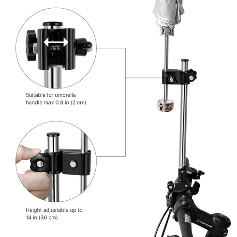 Flexzion Bicycle Umbrella Clamp Holder Mount, Universal Connector for Handlebar, Wheelchair, Stroller, Adjustable