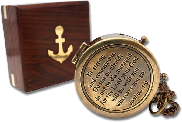 Be Strong and Courageous, Do Not Be Afraid Brass Engraved Compass with