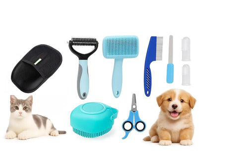 Atonvibe 9-in-1 Pet Grooming Kit, Self-Cleaning Slicker Brush, Deshedding Rake, Lint Remover, Nail