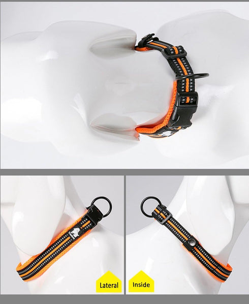 Creation Core Reflective Dog Collar with Ring, Breathable Mesh Soft Padded Adjustable Nylon Pet Collar, Orange XS