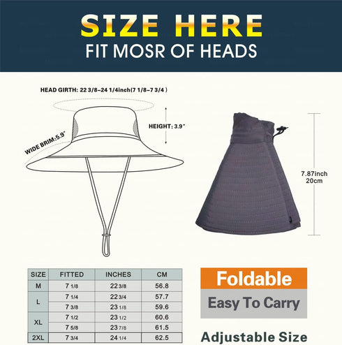 Ultra Wide Brim Hat for Men & Women, UPF50+ Waterproof Sun Hat for Fishing Hiking Camping
