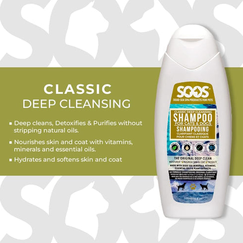 Soos Pet Dog Shampoo Classic Deep Cleansing with Natural Dead Sea Minerals, 500ml
