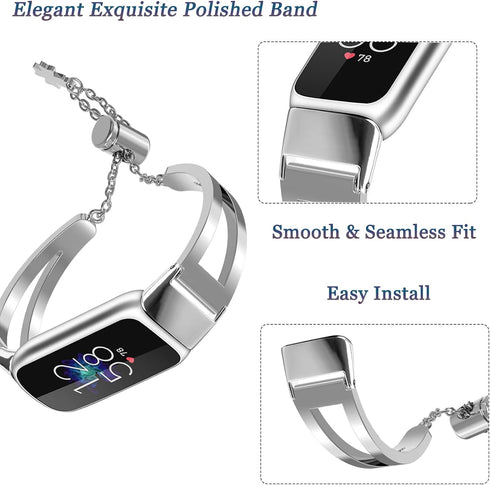 NINKI Metal Bracelet Band Compatible with Silver Fitbit Luxe Band for Women,Fancy Bangle Adjustable Strap Ladies Jewelry Metal Fitbit Luxe Bracelet Band for Women Large,Link Band for Fitbit Luxe Bands
