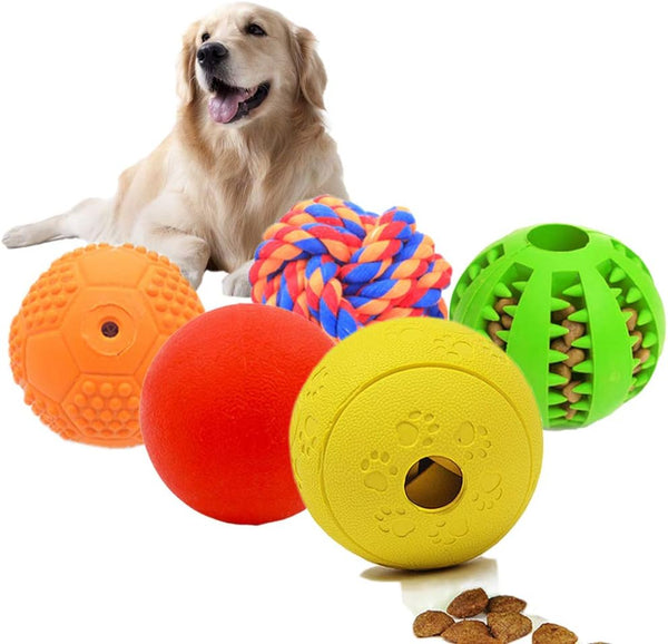 5 Different Functions Dog Puzzle Toys, Interactive Ball for Medium Large Dogs, Food Treat Dispensing Toys, Multiple