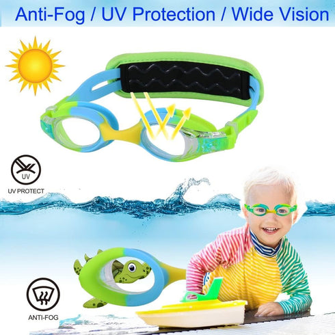 Kids Swim Goggles Age 2-6 - Toddler Goggles No Hair Pull, Child Goggles with Padded Headband
