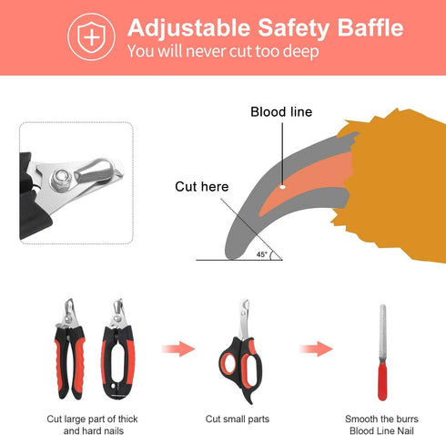 Dog Nail Clippers Trimmer Set, Professional Pet Grooming with Quick Safety Guard to Avoid Over-Cutting, Stainless Steel
