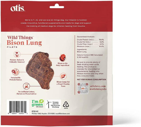 OTIS Bison Lung Filets for Dogs | Protein Packed, Pasture-Raised, Grass-Fed Bison Dog Treats Healthy Dog Treats - Wild Things | 4 Ounce Bag