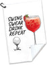 Swing Swear Repeat Golf Towel - Polyester and Cotton Blend Printed Funny Accessories for Men Women Golf Gift