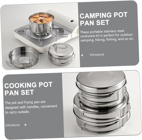 Set Backpacking Kisangel Portable Camping Cookware Stainless Steel Cooking Kit Lightweight Compact for Outdoor Cooking