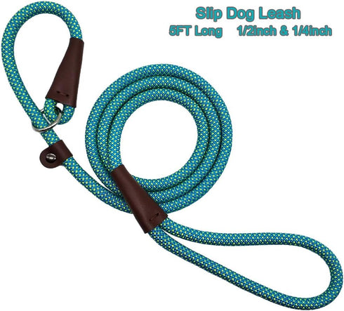 MayPaw Dog Leash Rope Slip Lead,1/4"-5Ft Sturdy Nylon Puppy Leash- Colorful Adjustable Training Pet Leash for Small and X-Small Dogs