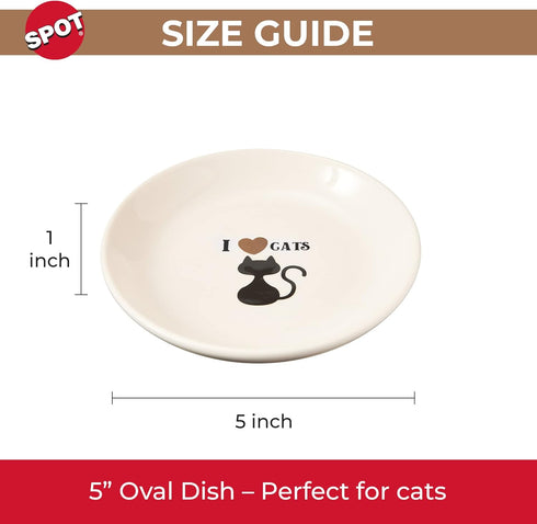 SPOT by Ethical Products Heavy Ceramic Dog Bowl, Durable High Gloss Cat Bowl, Dishwasher Safe, I LOVE CATS Cat Saucer 5"