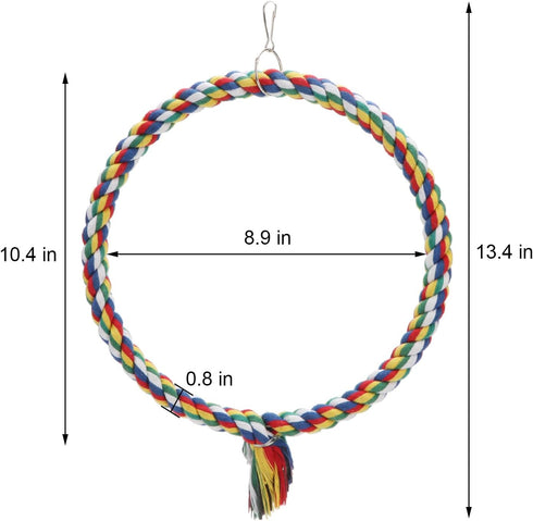 Bird Rope Swing - Colorful Perch Climbing Toy for Parrots, Budgie, Cockatiel, Cockatoo, Conure (M, 10.4 inch)