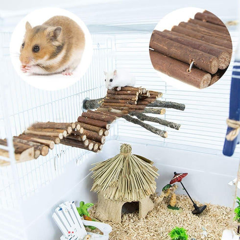 PINVNBY 2 PCS Hamster Toys - Wooden Ladder Bridge Tunnel Hide for Guinea Pigs and Small Animals