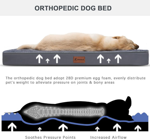 MIHIKK Extra Large Waterproof Dog Bed - Orthopedic Dog Bed for Crate, Removable Washable Cover, 48x30 Inch, Grey