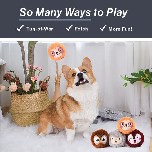 HugSmart Pet Zoo Ball 4-Pack, Plush Squeaky Tennis Balls for Dogs, No Stuffing Tough Interactive Fetch Toys for All
