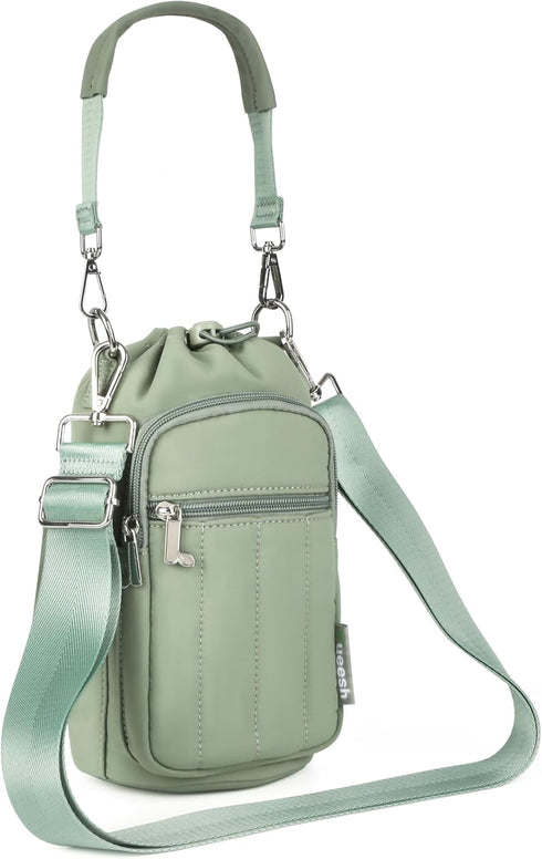 Rueesh Water Bottle Holder Bag with Adjustable Strap, Insulated Bottle Carrier Bag RFID Crossbody Sling Bag for Gym