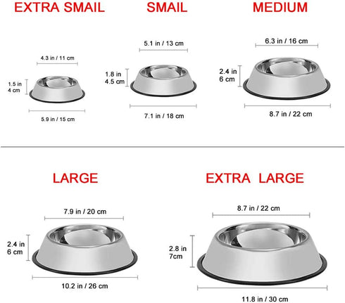 Steel Dog Bowls, 8oz to 48oz, Cat Bowl Water and Food with Rubber Base for Small/Medium/Large Pets
