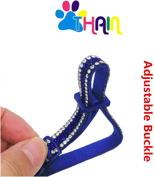 THAIN Basic Adjustable Cat Collar, Bling Diamond Breakaway with Bell, Blue
