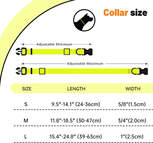Waterproof Dog Collar, Easy to Clean Rubber Collars with Quick Release Buckle for Small Medium Large Dogs (Yellow, L)