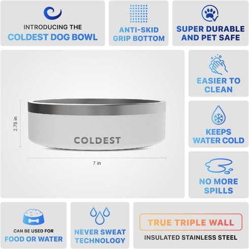 Coldest Dog Bowl - Large Anti Rust Metal & Non Slip Heavy Duty Insulated Dog Bowl for Food and Water