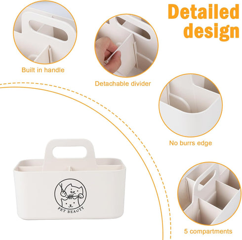 5 Minimalist White Dog Cat Grooming Supplies Organizer, Portable Caddy with Compartments