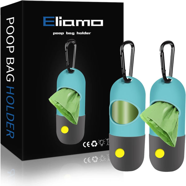 2 Pack Dog Poop Bag Dispenser with LED Flashlight, Pet Waste Bag Holder for Leash, 2 Rolls Leak-proof Doggy Waste Bags