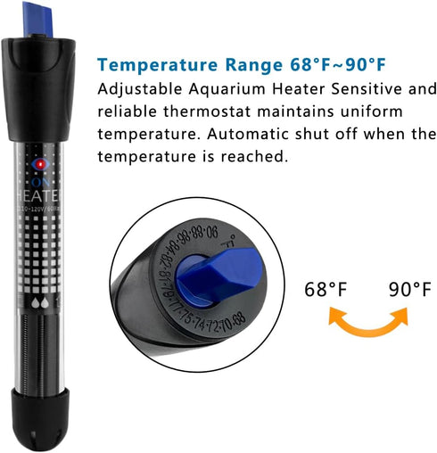 50W Adjustable Aquarium Heater, Submersible Water Heater for Small Fish Tank (8-16 gallons)