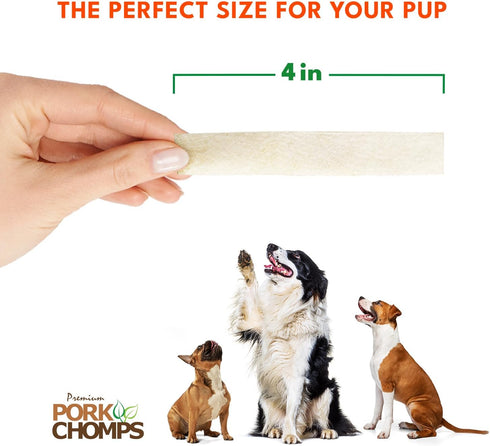4-inch 10oz Pork Chomps Baked Pork Skin Dog Chews, strips, Bag