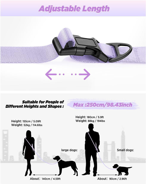 Hands Free Dog Leash - 8.2ft Multifunctional Crossbody Rope for Dogs Walking (Purple)