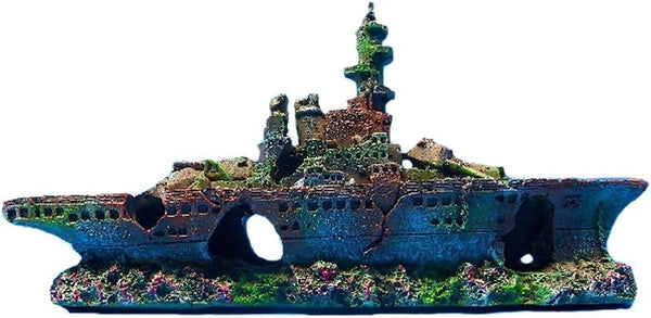 zoele Resin Damaged Navy War Boat Mini Ship, Battleship Wreck Fish Tank Landscape Ornament, Aquarium Decoration