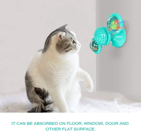 Windmill Cat Toy with Catnip - Interactive Spinning Toy with Suction Cup for Indoor Cats (Blue)