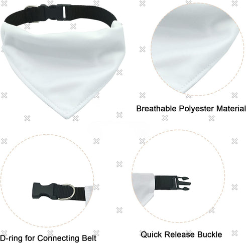 Dog Bandana with Adjustable Buckle, 2 PCS Sublimation Double-Sided Blank for Medium and Large Dogs, White, L