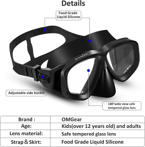 OMGear Swim Mask Dive Goggles - Snorkeling Gear with Nose Cover for Junior Adult Scuba Diving