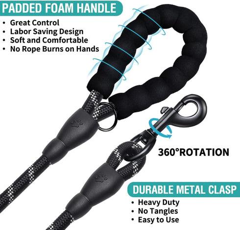COOYOO Dog Leash 5/6 FT, Comfortable Padded Handle with Highly Reflective Threads for Small Medium Large Dogs