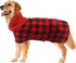Geyecete Dog Drying Coat, Microfibre Fast Drying Bathrobe Towel, Luxuriously Soft for Pets, Red Black Grid-XXL