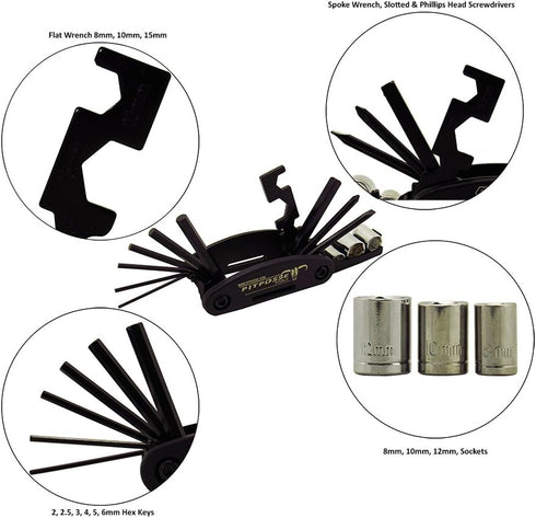 Pit Posse PP2828 Folding Metric Repair Tool Set Kit - Portable Multi Functional Motorcycle Bike Bicycle Cycling
