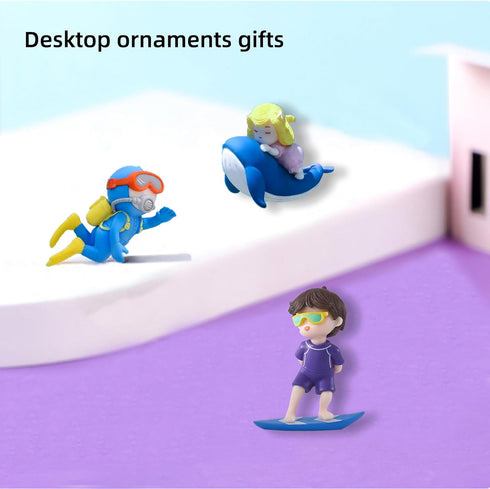3 Pack Floating Fish Tank Decorations, Cute Little Diver, Surfer Boy, Whale-Riding Girl for Aquarium Decor