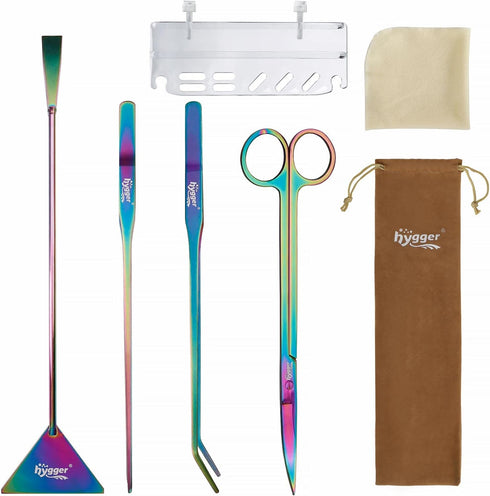 hygger 6-in-1 Long Aquarium Aquascaping Tools Kit, Premium Stainless Steel Tweezers, Scissors, Spatula, Tool Holder