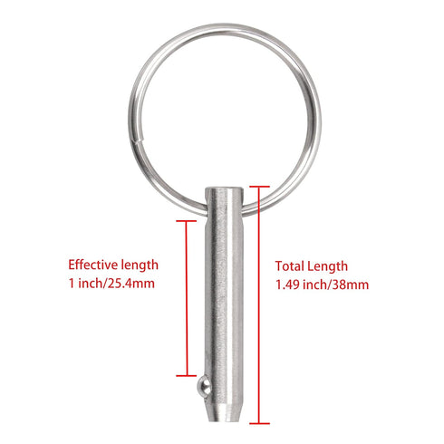 Quick Release Pin Bimini Top Pins, Diameter 0.25 Inch, Total Length 1.49 Inch, Usable Length 1 Inch, 4 PCS with Lanyard