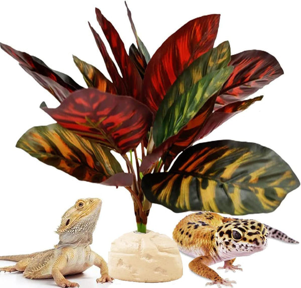 FLmoving Reptile Terrarium Decor Plants,Amphibian Habitat Decor,Artificial Plants for Tank Accessories (Calathea makoyana