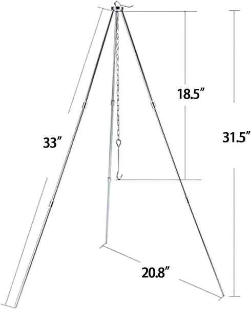 Sutekus Camping Tripod: Portable Campfire Cooking Dutch Oven Tripod and Lantern Hanger in Silver