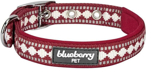 Blueberry Pet Reflective Jacquard Dog Collar with Neoprene Padding & Metal Buckle, Soft Adjustable Safety Collar in