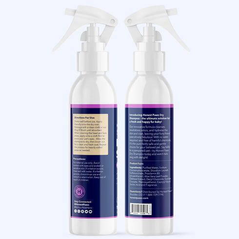 8 oz Honest Paws Dog Dry Shampoo - Waterless No Rinse Foaming Formula Reducing Itch Cleanse Hydrate Nourish Dry Skin